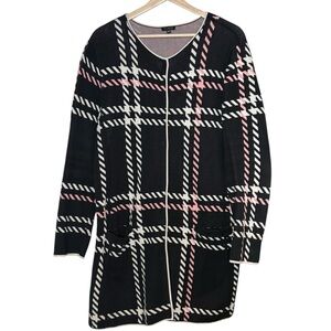 Talbots Checkered Plaid Knit Coatigan Long Knit Sweater Coat Size L Snap Close